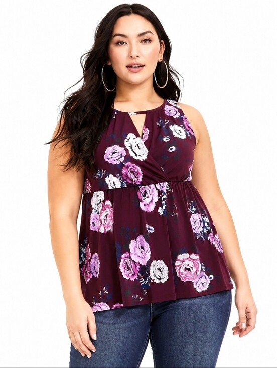 torrid Tops - Torrid 3X Burgundy Floral Keyhole Babydoll Tank Top NWOT